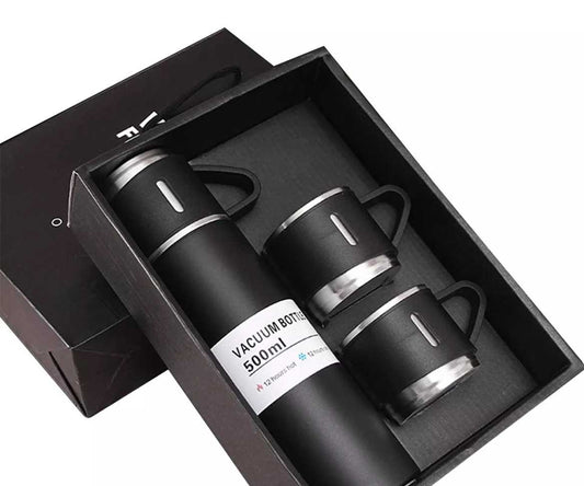 Set de termo de 500 ml con tazas color negro
