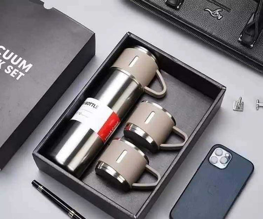 Set de termo de 500 ml con tazas color plata