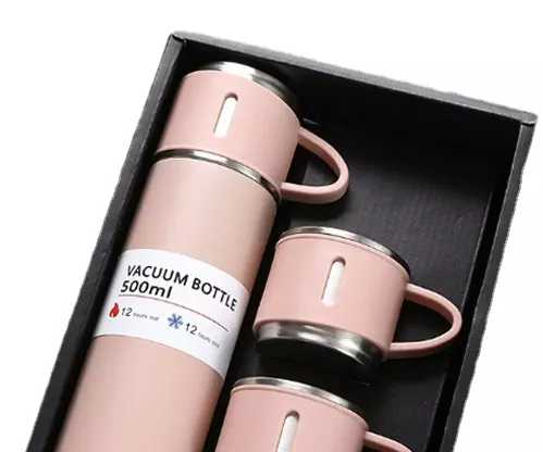 Set de termo de 500 ml con tazas color rosa pastel